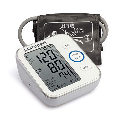 Paramed Blood Pressure Monitor - Bp Machine - Automatic Upper Arm Blood Pressure Cuff 8.7-16.5 inches - Large LCD Display 120 Sets Memory - Device Bag & Batteries Included