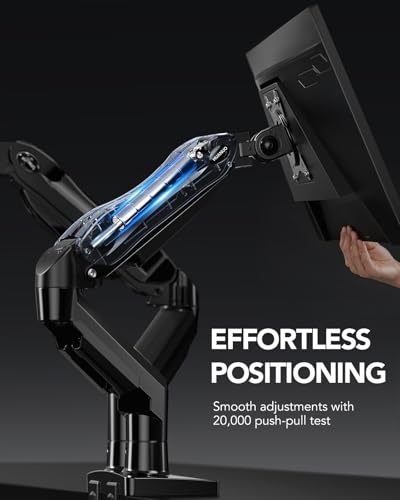 HUANUO FlowLift™ Dual Monitor Stand, Fully Adjustable Gaming Monitor Desk Mount for 13–32″ Computer Screens, Full Motion VESA 75x75/100x100 with C-Clamp & Grommet Base, Each Arm Holds 4.4 to 19.8 lbs - Image 5