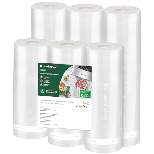 Bonsenkitchen Vacuum Sealer Rolls Bags, 6 Pack 3 Rolls 11