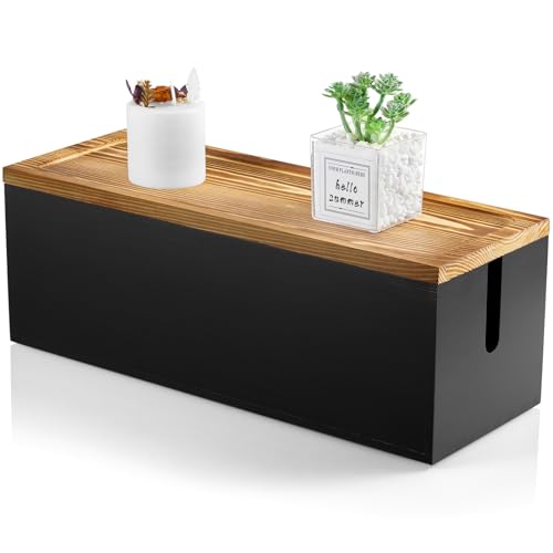Bivvclaz Large Cable Management Box, Wooden Cord Organizer Box for ...