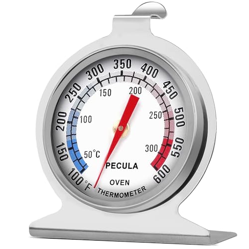 Stainless Steel Oven Thermometer 50-300°C/100-600°F, Analog Instant Read, Battery-Free Kitchen Cooking Thermometer, Hook & Stand Design Food Thermometer for Oven, Grill, Smoker, Fryer
