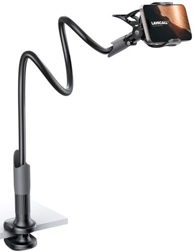 Lamicall Gooseneck Phone Holder for Bed - Cell Phone Mount Clamp Clip, Flexible Long Arm, Overhead Mount for Desk Headboard Bedside, Gifts for iPhone Air 17 Pro Max, 16 15 14 Pro Max and 4-7