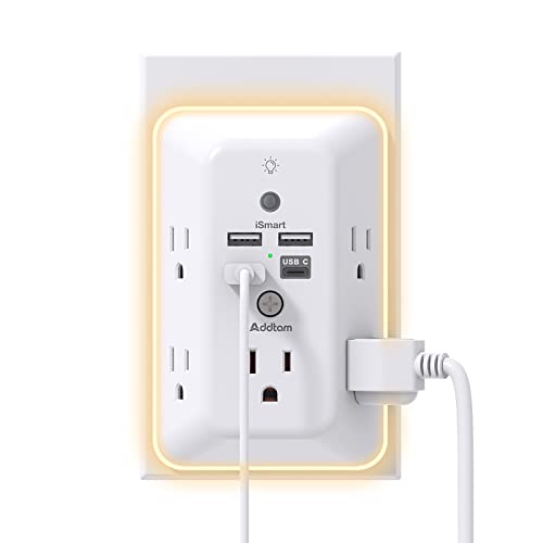 Getue Surge Protector, Outlet Extender with Night Light, 5-Outlet Splitter And 4 USB Ports(1 USB C), USB Wall Charger Power Strip, Multi Plug Outlet for Home, Office, School, ETL Listed