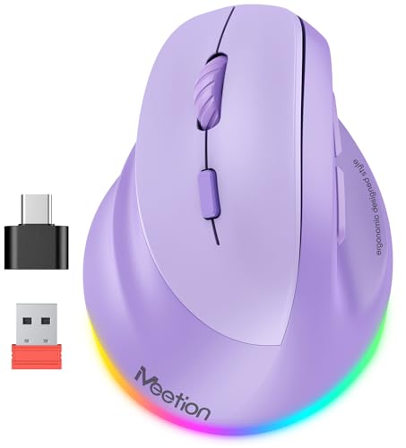 MEETION Left-Handed Mouse, Ergonomic Mouse Wireless Vertical Mouse, RGB Mice ...