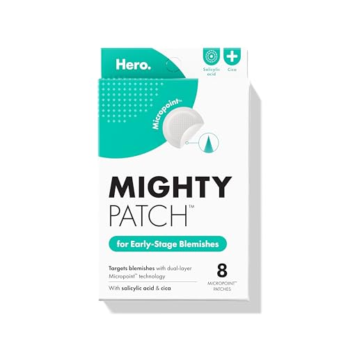 Mighty Patch Micropoint Large Hydrocolloid Pimple Patches for Face Blemishes from Hero Cosmetics, Acne Stickers for Early Stage Zits & Hidden Pimples, 395 Proprietary Micropoints, 8 Count