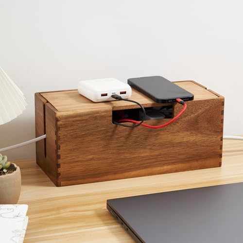 Acacia Wood Cable Management Box, Wooden Cord Hider & Organizer ...