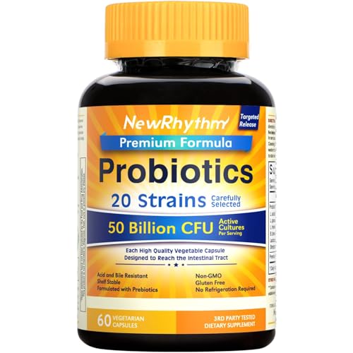 NewRhythm Probiotics 50 Billion CFU 20 Strains, 60 Veggie Capsules, ...