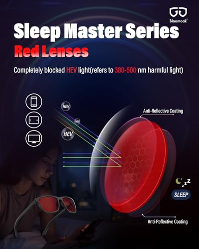 Bloomoak 100% Red Lens Blue Green Light Blocking Glasses- Dual AR Coatings Sleep Glasses Before Bed - Anti Glare, Fatigue - Image 3