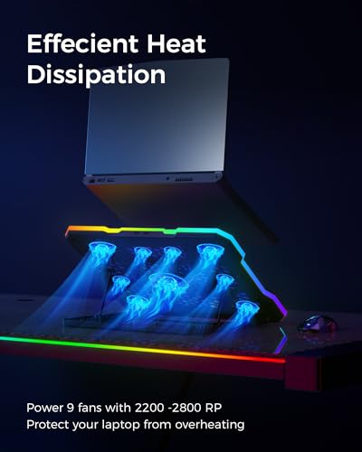 ChillCore Laptop Cooling Pad, RGB Lights Laptop Cooler 9 Fans for 15.6-19.3 Inch Laptops, Gaming Laptop Fan Cooling Pad with 8 Height Stands, 2 USB Ports - A21 Blue - Image 2