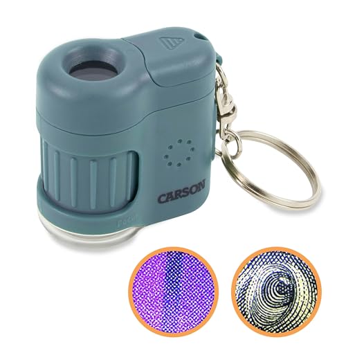 Carson MicroMini 20x Pocket Microscope for Adults, UV and LED Flashlight, Blue (MM-280B)