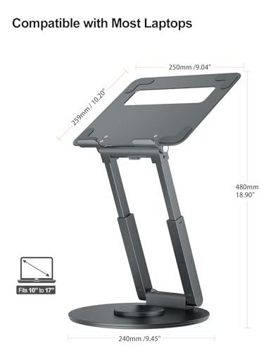 tounee Telescopic Laptop Stand for Desk with 360° Swivel Base, Sit to Stand, Height Adjustable, Portable Riser Holder for Good Posture, Compatible with MacBook Pro, All Laptops 10-17