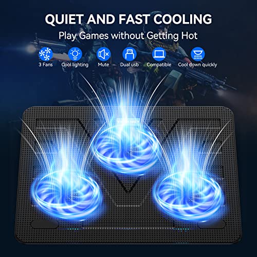 TECKNET Laptop Cooling Pad, Portable Slim Quiet USB Powered Laptop Notebook Cooler Cooling Pad Stand Chill Mat with 3 Blue LED Fans, Fits 12-17 Inches (Black) - Image 3