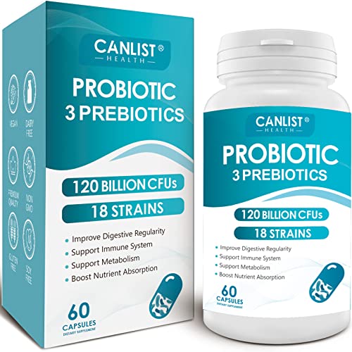 CANLIST Probiotics 120 Billion CFUs 18 Strains, 3 Prebiotics & ...