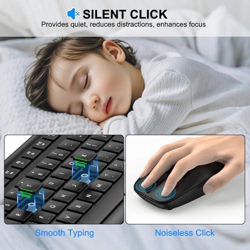 Wireless Keyboard and Mouse Combo, Full Size Silent Ergonomic Keyboard and Mouse, Long Battery Life, Optical Mouse, 2.4G Lag-Free Cordless Mice Keyboard for Computer, Mac, Laptop, PC, Windows - Image 5